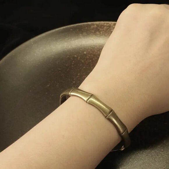 14K Yellow Gold Vintage Bamboo Bangle Cuff Bracelet Womens Silver 14 K Jewelry - Picture 4 of 9